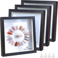 Black 8x8 Shadow Box Frame Solid Wood Shadow Box Memory Display Case Glass Surface Internal Depth 0.6 inch for Wall or Tabletop（4 Pack）