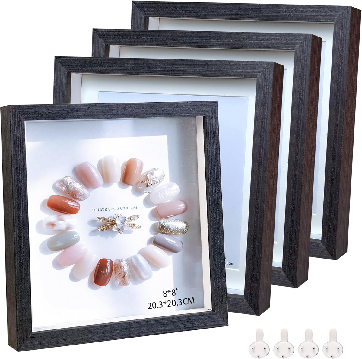Black 8x8 Shadow Box Frame Solid Wood Shadow Box Memory Display Case Glass Surface Internal Depth 0.6 inch for Wall or Tabletop（4 Pack）