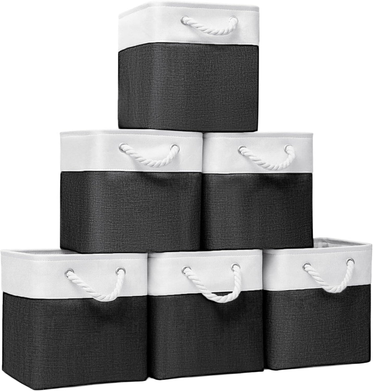 11x11 Inch Cube Storage Bins, 6 Pack Fabric Storage Cubes for Shelves, Cube Organizer Bins with Handles, Cloth Cubby Storage Bins for Home(White/black)