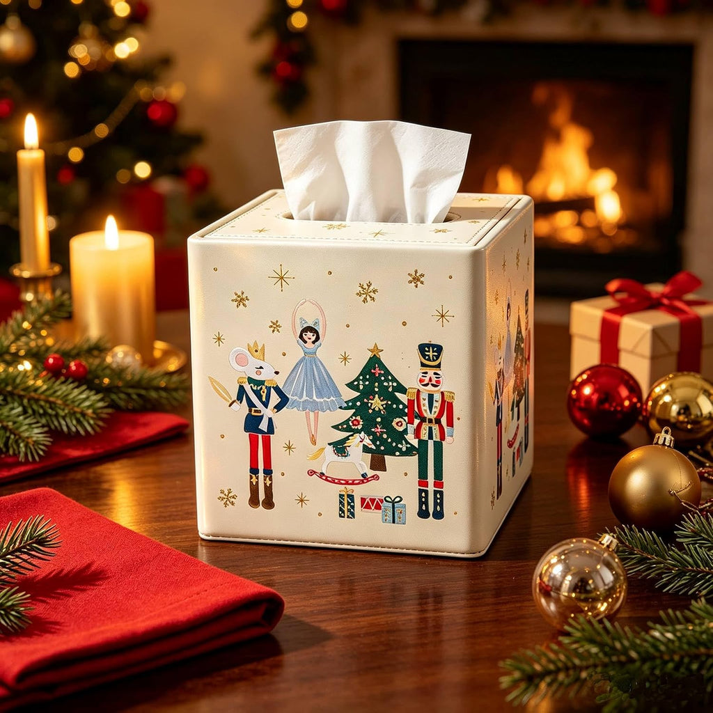 Christmas Tissue Box Cover Holder Square Home Decorative (Nutcracker)