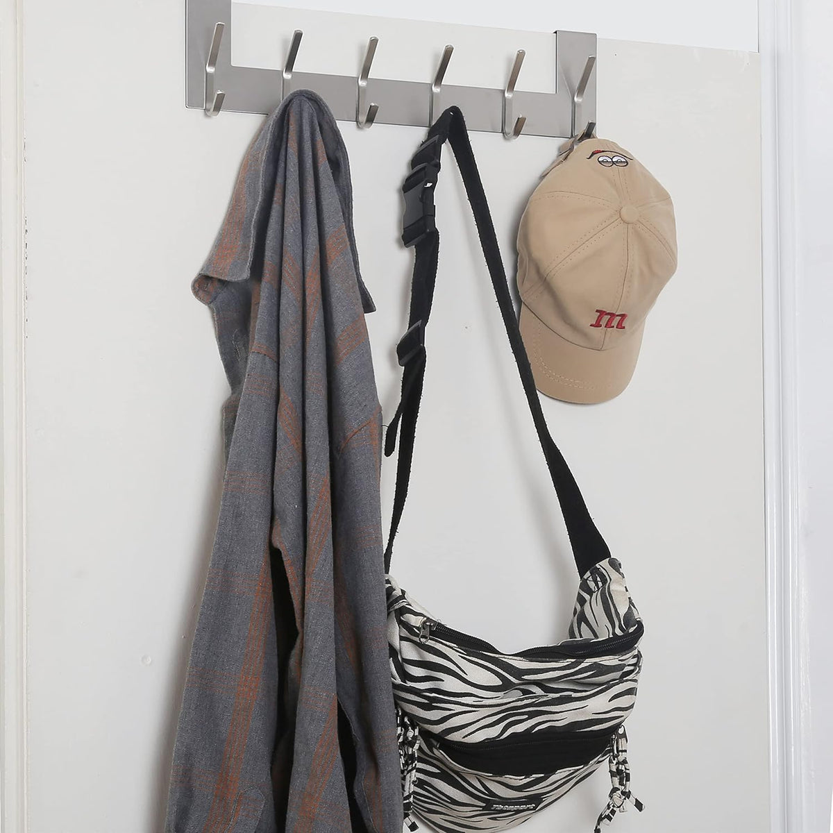 SKOLOO Over The Door Hook - for Doors up to 1-3/4'' Thickness, Silver, No Assembly Required, Stainless Steel, Door Coat Rack for Entryway & Bathroom Hanging Coats, Backpack, Robes, Towels, Pack of 2