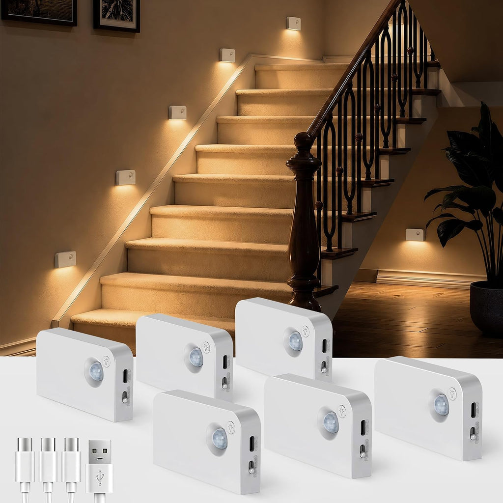 L LOHAS LED Motion Sensor Night Light, Stair Lights Indoor, 1000mAh, 6 Pack