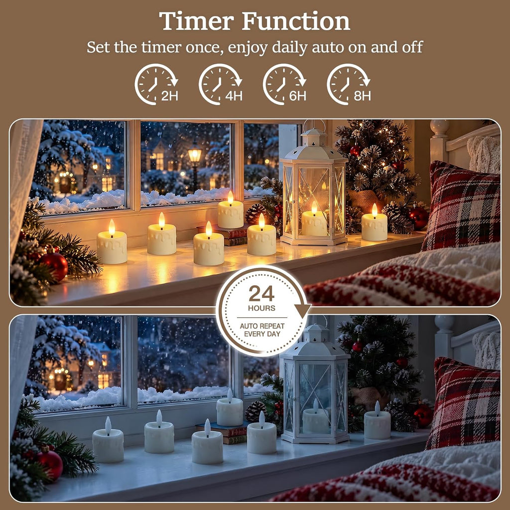 Kimjo Rechargeable Flameless Tea Lights Candles with Charging Base, 6 Pack
