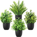 4 Pack Small Fake Plants in Black Pots Fern Eucalyptus Mix