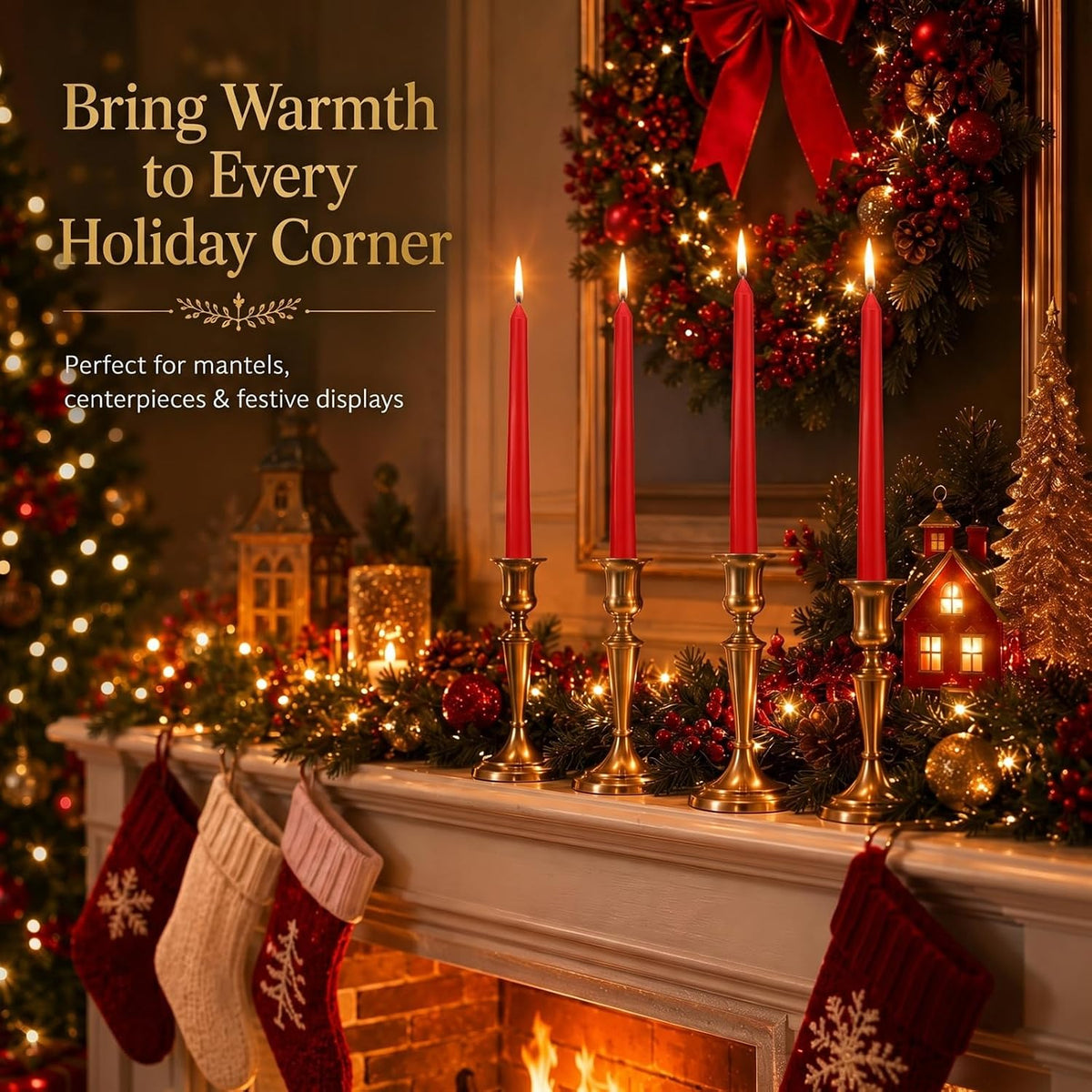 Conelist 4 Pcs 9" Christmas Cinnamon Apple Taper Candles, Dripless Beeswax