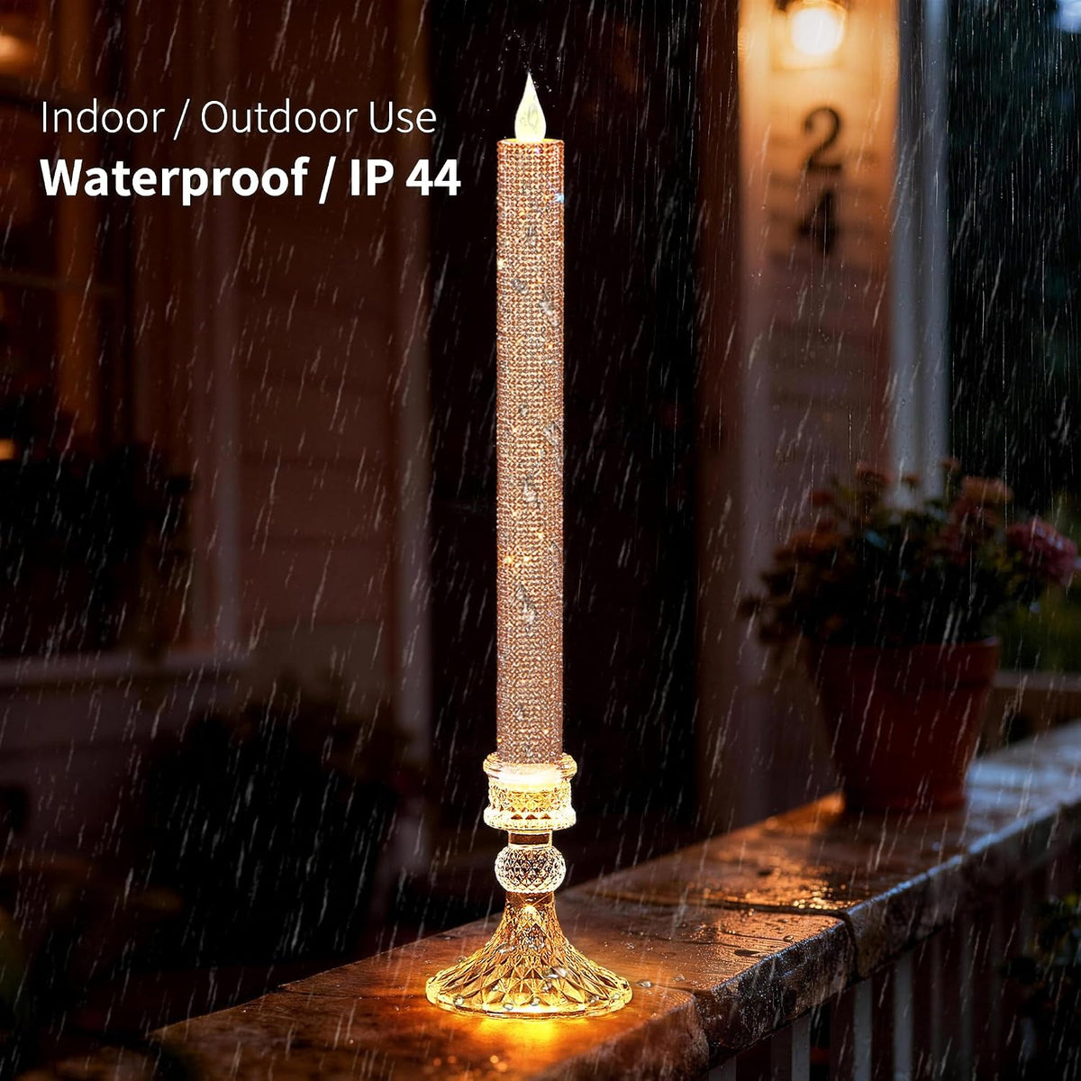 LED Flameless Taper Candles with Illuminated Holder - Glass Candle Holder