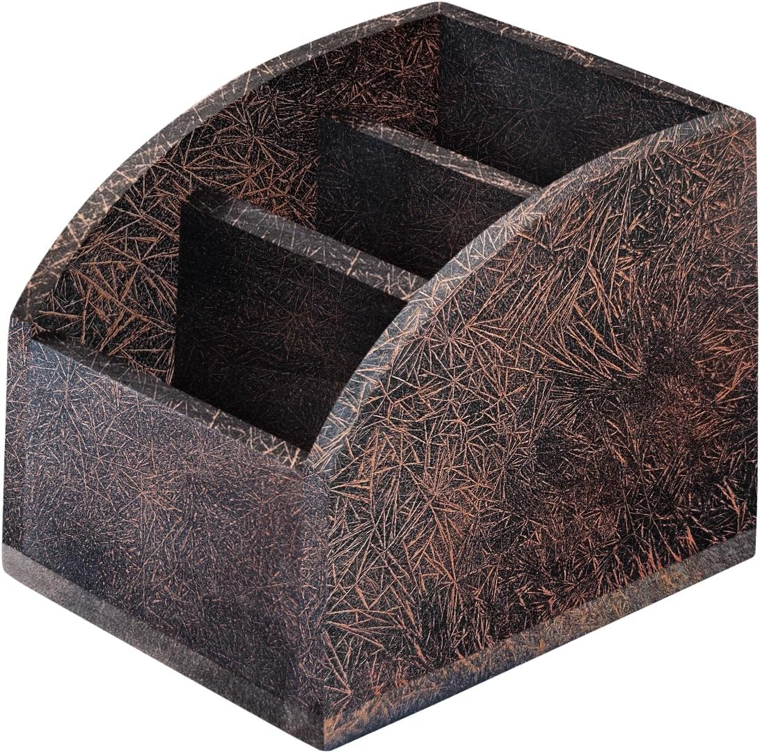 Rustic Vintage Wooden Desk Organizer Farmhouse Wood Remote Control Caddy 3 Slot Tabletop Desktop Office Supply Storage Rack Desktop TV Remote Control Holder Home Decor Office Supplies (Metallic color)