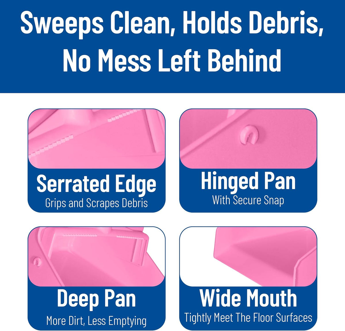 SPARTA Color Coded Upright Dustpan with 30 Inch Aluminum Handle, Serrated Edge and Locking Yoke, Standing Commercial Floor Dust Pan, Pink