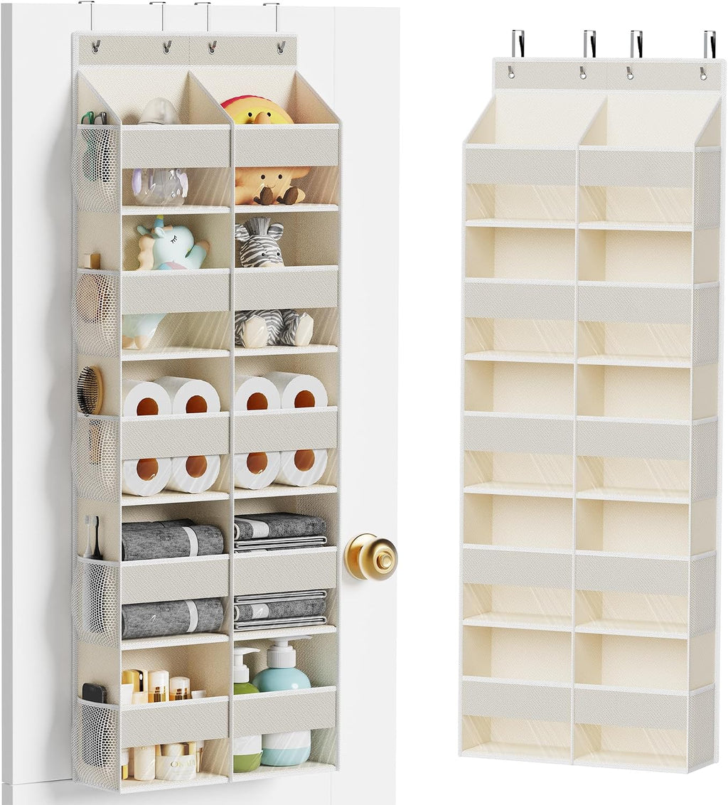 MAX Houser 5 Pocket Over Door Hanging Organizer with Clear Window, Beige