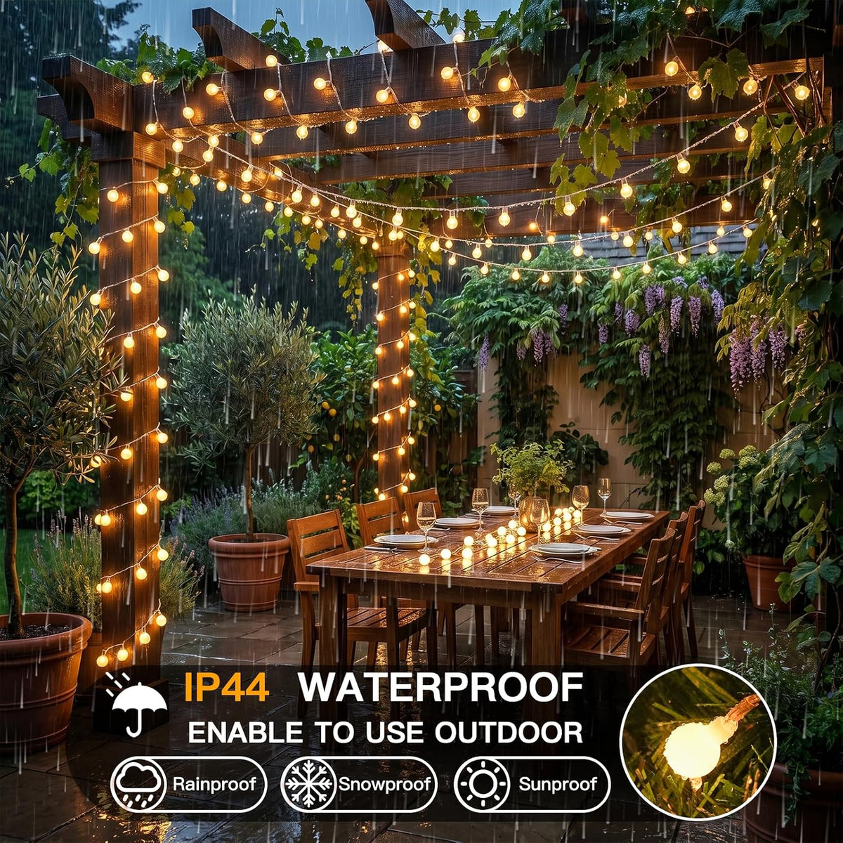 suddus 109ft Connectable Globe String Lights Plug in Remote Warm White
