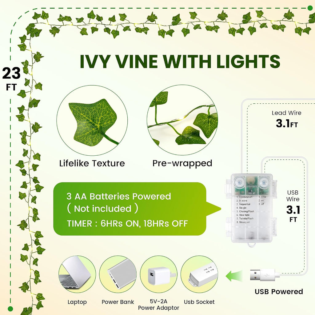 23FT 73 LED Ivy Vine String Lights Plug in