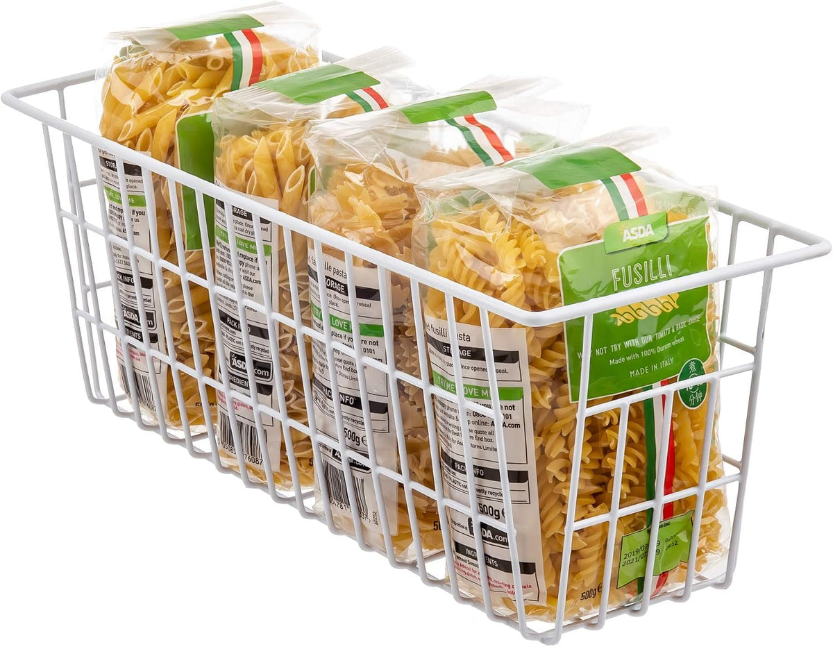 iPEGTOP Freezer Baskets, Set of 4 Farmhouse Metal Wire Basket Freezer Storage Wire Baskets Organizer Wire Storage Basket for Kitchen Pantry Organizer Bins (White)