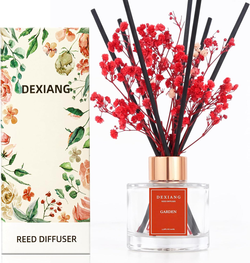 Reed Diffuser Set,3.38 fl oz (100 ml) Garden Oil Diffusers with 6 Reed Sticks for Bathroom Shelf Decor Home Fragrance Reed Diffuser