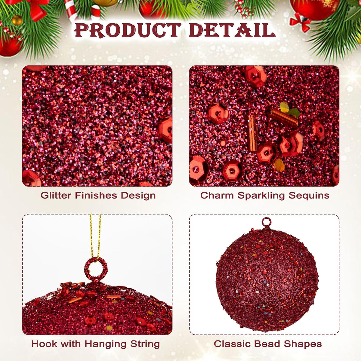 4Pcs 4.7" Large Red Christmas Balls Ornaments for Christmas Trees