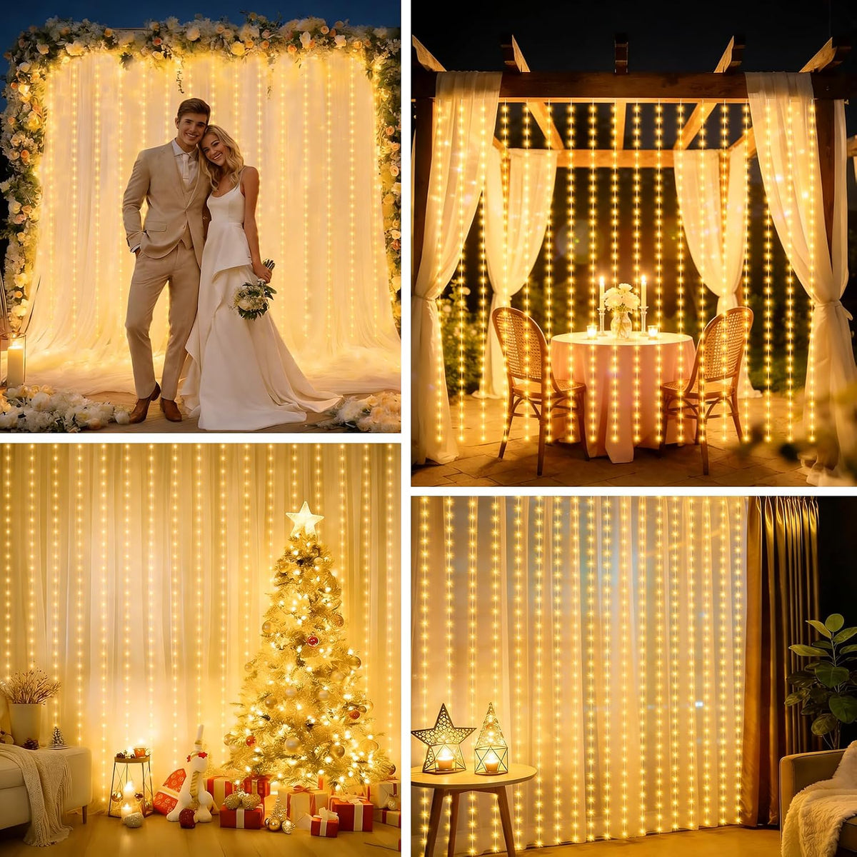 echosari Curtain Lights Battery Operated 9.8 x 9.8Ft with Timer Warm White