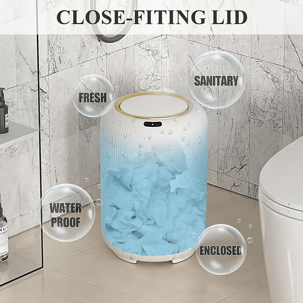 Automatic Motion Sensor Bathroom Trash Can with Lid,White and Gold