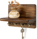 Rebee Vision Acacia Wood Key Holder Wall Mount with Shelf, Key Hooks, Brown