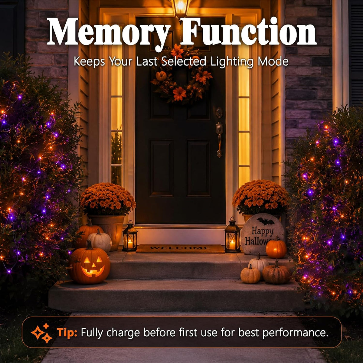 cshare Halloween Solar String Lights Outdoor, Orange Purple Solar Fairy Lights 2 Pack 16.4FT 50 LED Each, 8 Modes Waterproof Black Wire Fairy Lights for Yard Porch Fence Tree Bushes Decor