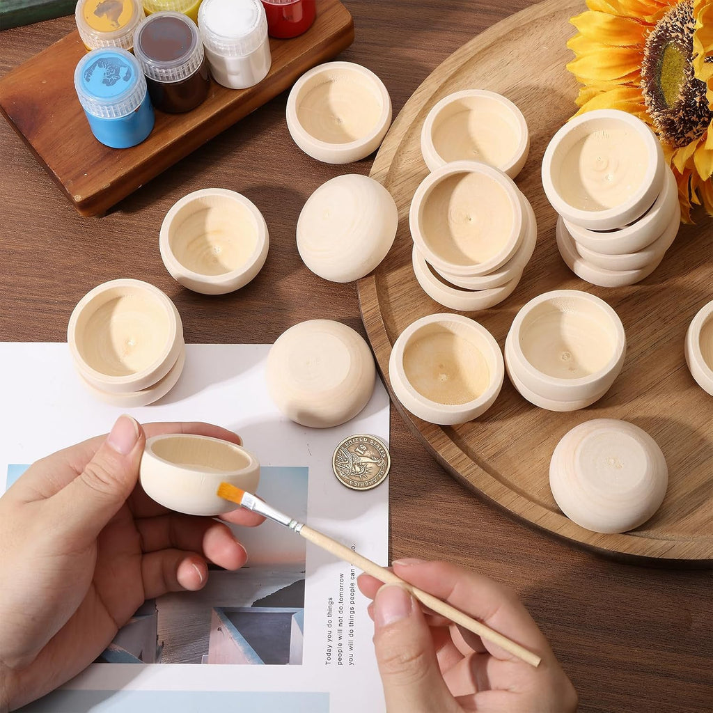 24 Pcs Mini Unfinished Bowl Mini Round Wooden Bowl, 2in diameter