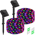 cshare Halloween Solar Fairy Lights 2 Pack 16.4FT 50LED Each, Orange Purple Green Halloween Lights Waterproof Outdoor Black Wire String Lights for Yard Porch Garden Fence Tree Decor