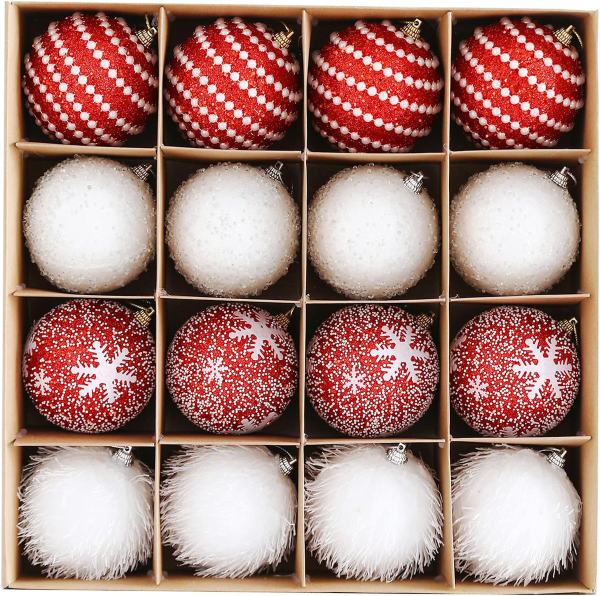 Christmas Tree Ball Ornament Set 16pcs 80mm/3.15inch Red White Glittering Shatterproof Foam Christmas Ball Ornaments Xmas Tree Decor Holiday Decoration