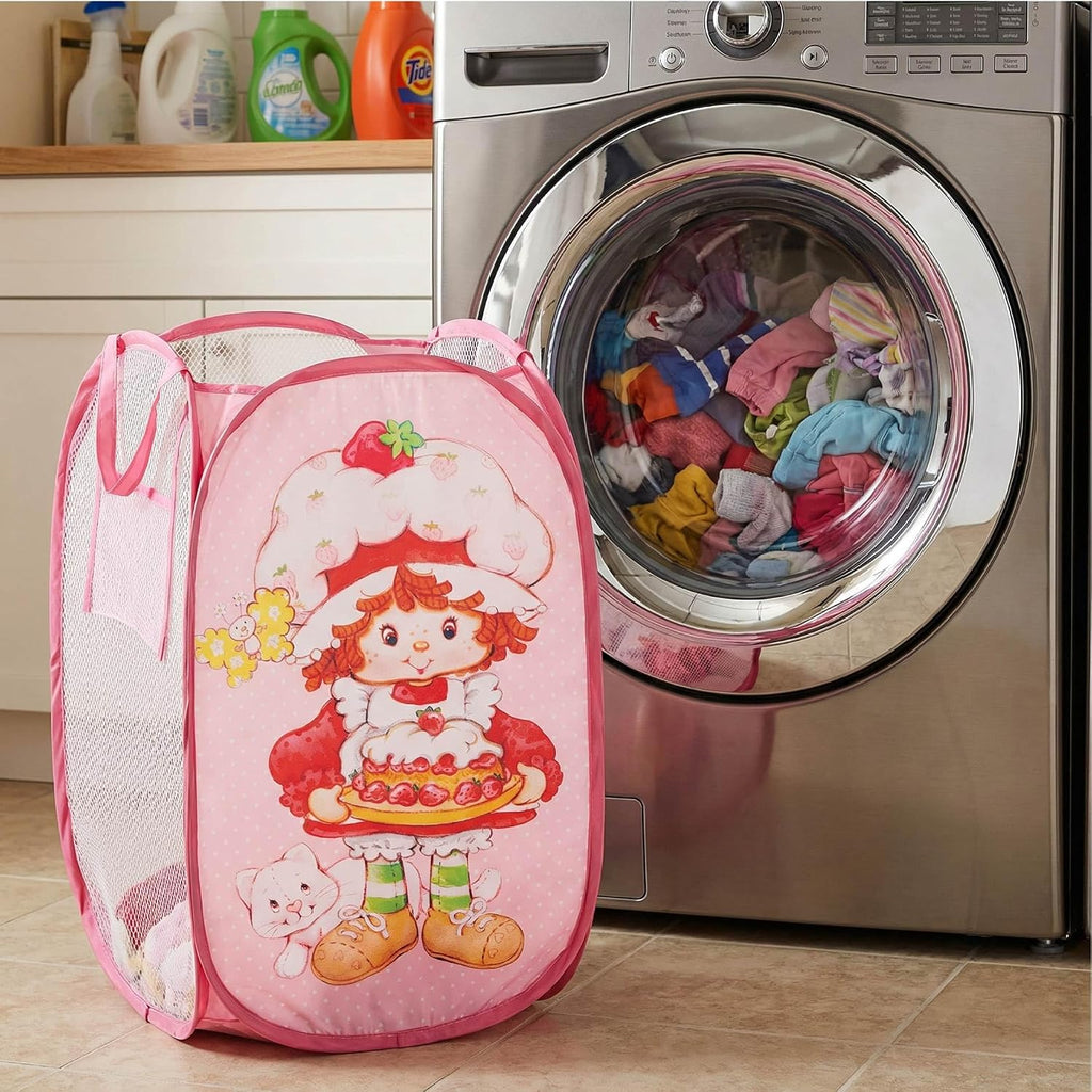 Idea Nuova Pop Up Hamper with Durable Carry Handles for Laundry, Nursery, Storage,Strawberry Shortcake