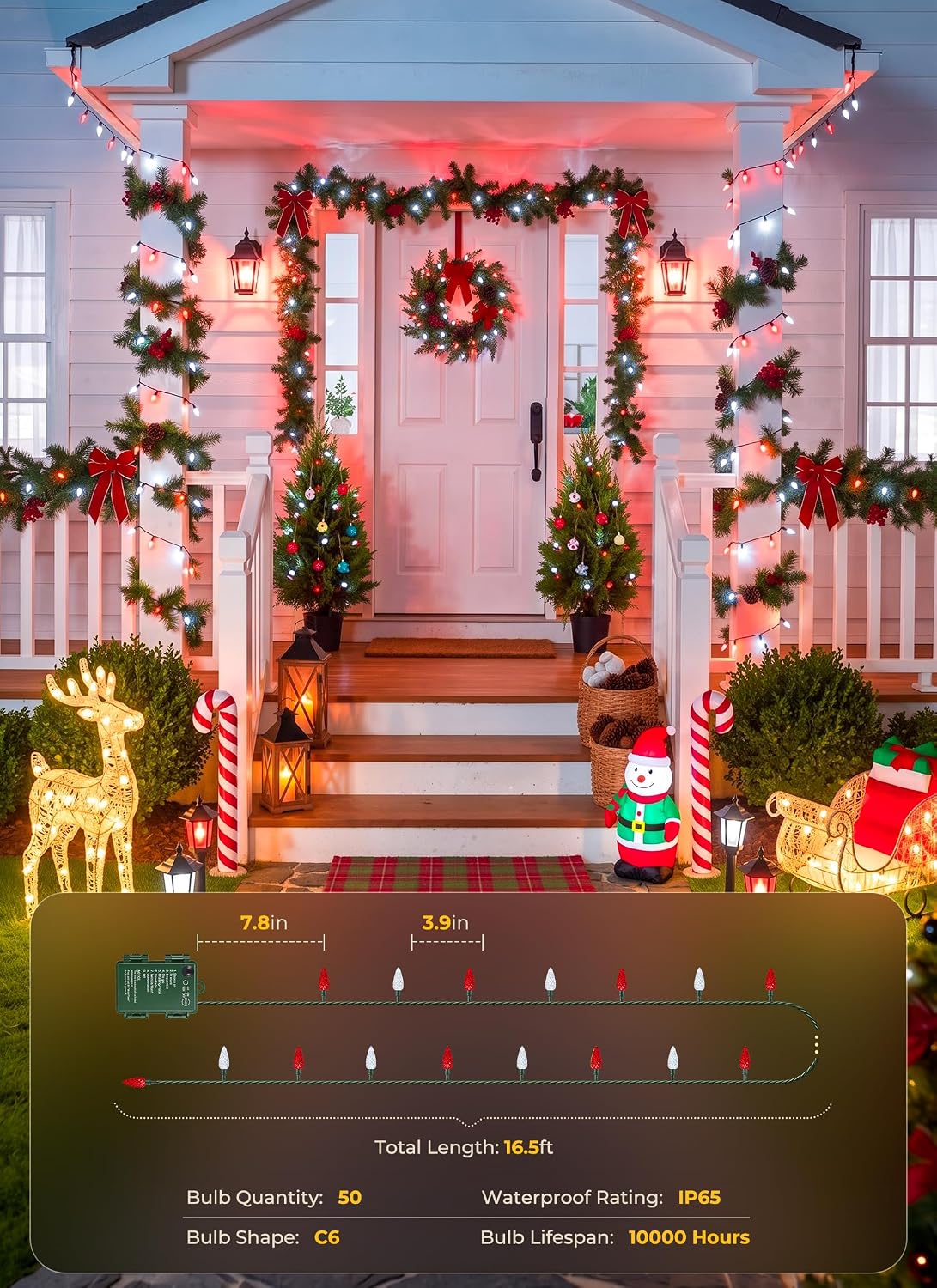 Brightown 2 Pack Battery Operated Christmas Lights 16.5FT Red & White