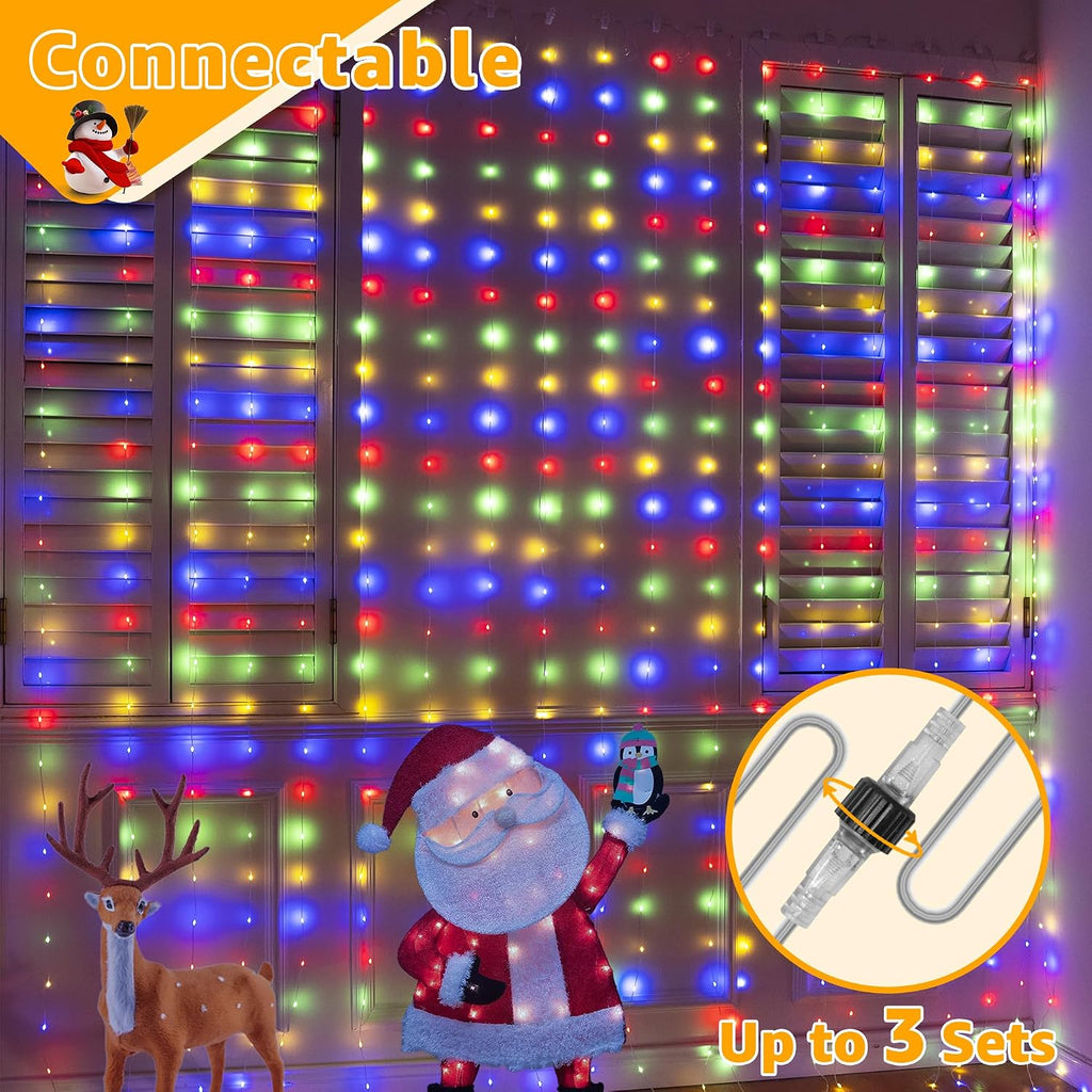 Ollny Curtain Lights 300 LED 9.8FT x 9.8FT, Connectable IP67 Waterproof