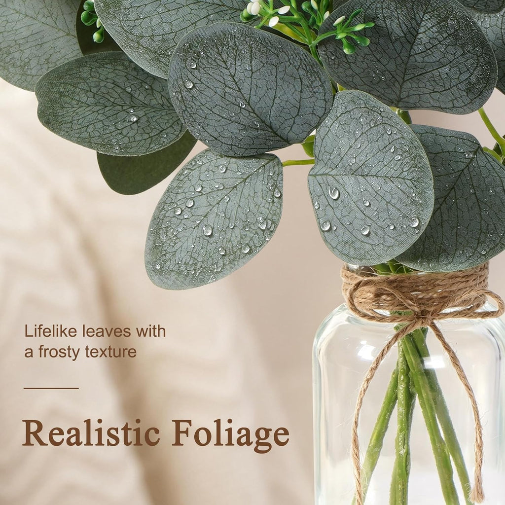 Artificial Eucalyptus Stems In Glass Vase, Fake Plants with Faux Water