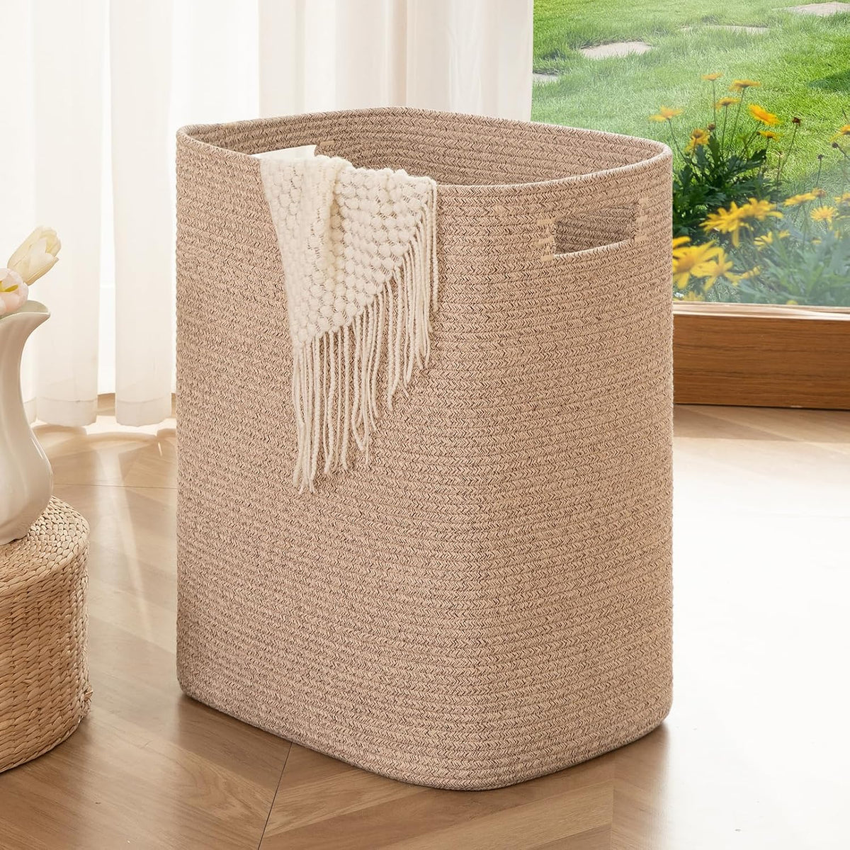 OIAHOMY Laundry Hamper Laundry Basket Cotton Rope Storage Baskets Brown