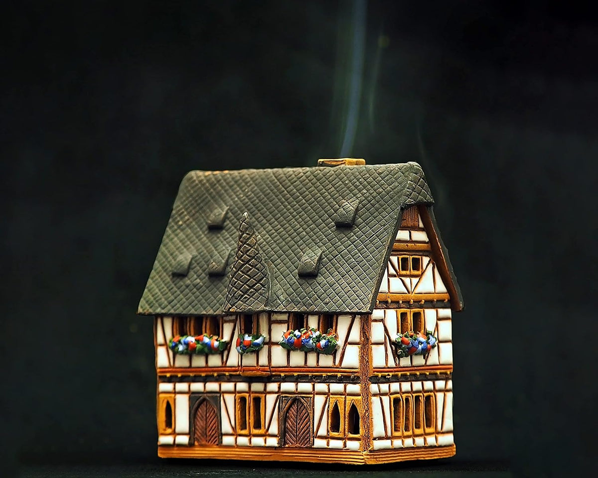 Ceramic Houses and Villages Collection - Handmade House Ceramic Art Cone Incense Holder Room Decoration Collectible Miniature Town Hall in Schotten, Germany R232