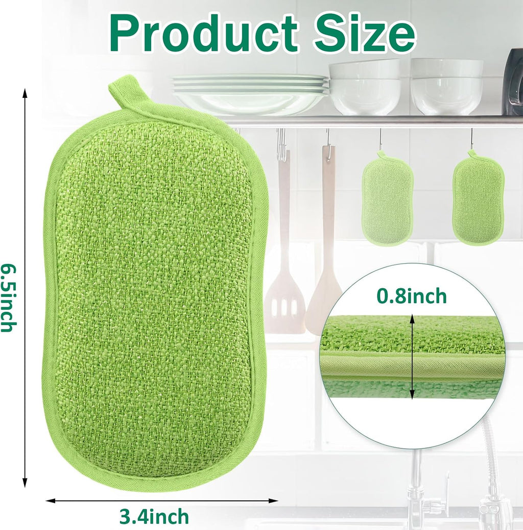 24 Pcs Reusable Scrub Sponges, Microfiber Washing Dish Scrubber, Green