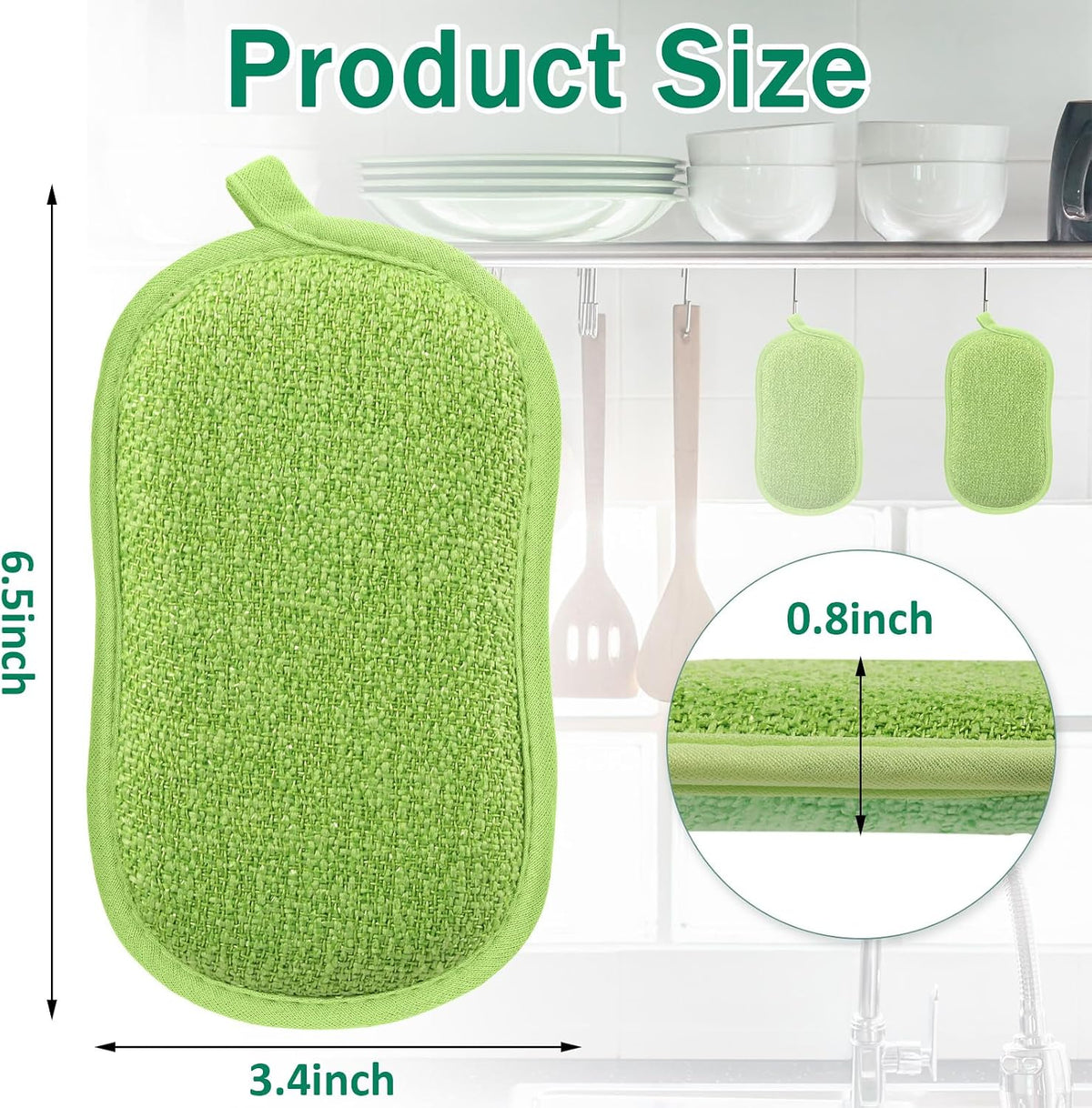 24 Pcs Reusable Scrub Sponges, Microfiber Washing Dish Scrubber, Green