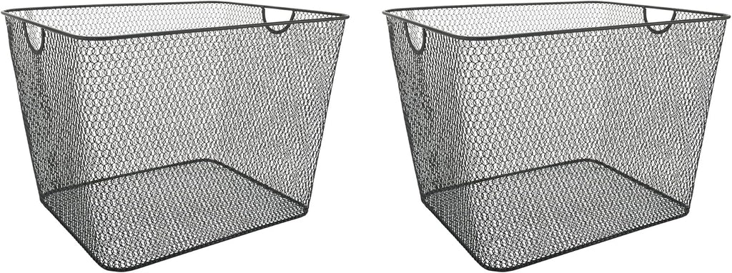 YBM Home Kitchen Pantry Organizer Wire Baskets for Shelves, Cabinets, Pantry, Countertop, Mesh Open Storage Bin Metal Basket for Organizing Food Supplies, 2 Pack