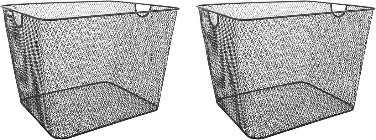 YBM Home Kitchen Pantry Organizer Wire Baskets for Shelves, Cabinets, Pantry, Countertop, Mesh Open Storage Bin Metal Basket for Organizing Food Supplies, 2 Pack