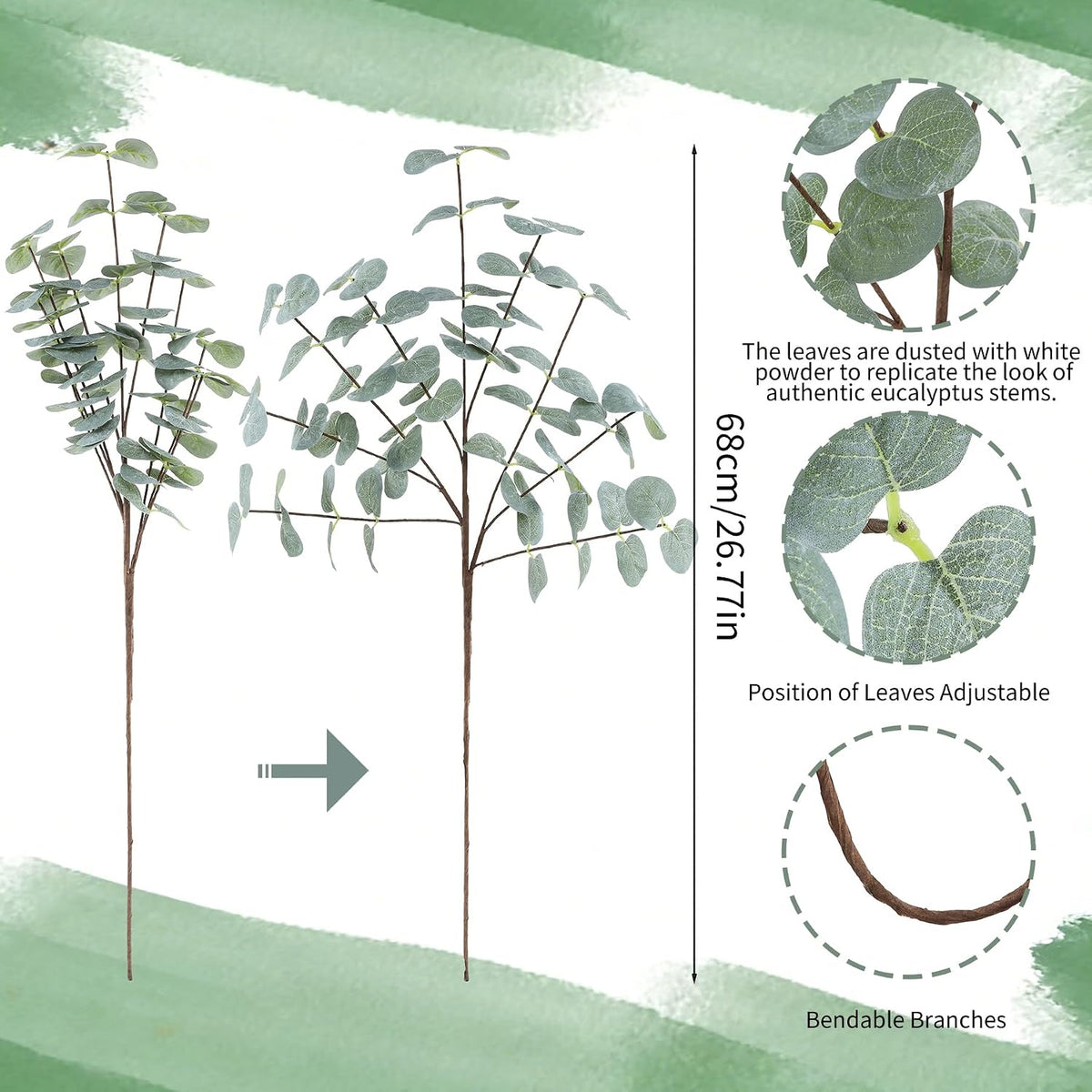 5pcs Artificial Silver Dollars Eucalyptus Stems,Gray Green