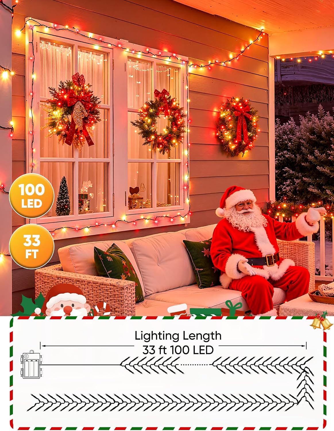 Brightown Christmas Lights Battery Operated, 4 Pack Total 132FT 400 LED