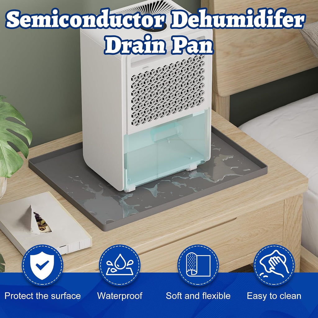 Dehumidifier Mat for Home Dehumidifiers, Mini Dehumidifier Drain Pan Prevent Leaks, Waterproof De humidifier Tray, Non-Slip Drain Mat Prevents Water from Pooling Underneath, Grey, 12"x10"