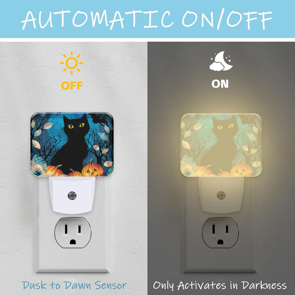 Night Light Black Cat Plug-in Wall LED Night Lamp with Dusk-to-Dawn Smart Sensor Lamp for Adult Bedroom Living Room Hallway Kitchen