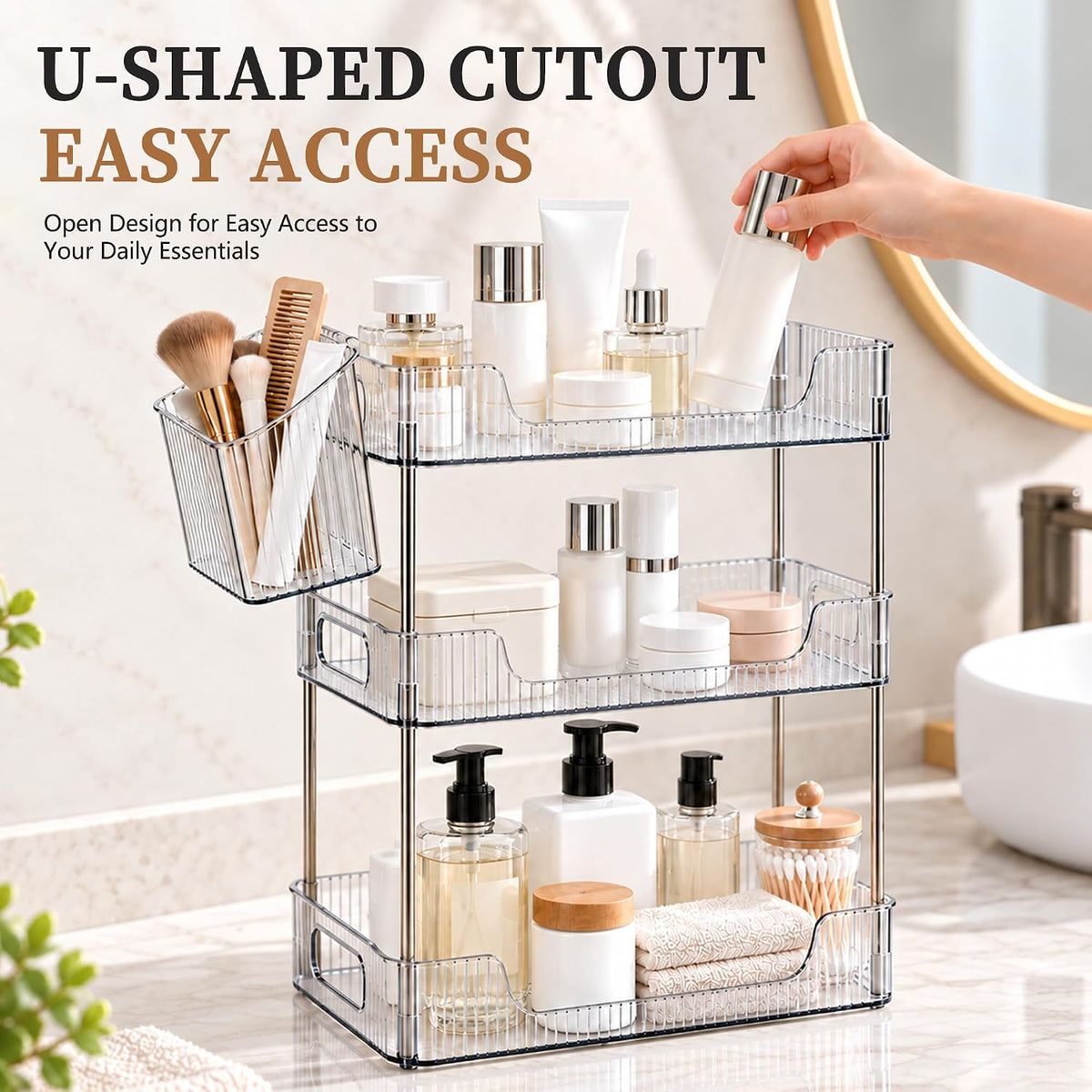 3-Tier Clear Bathroom Counter Organizer, Makeup Skincare Tray