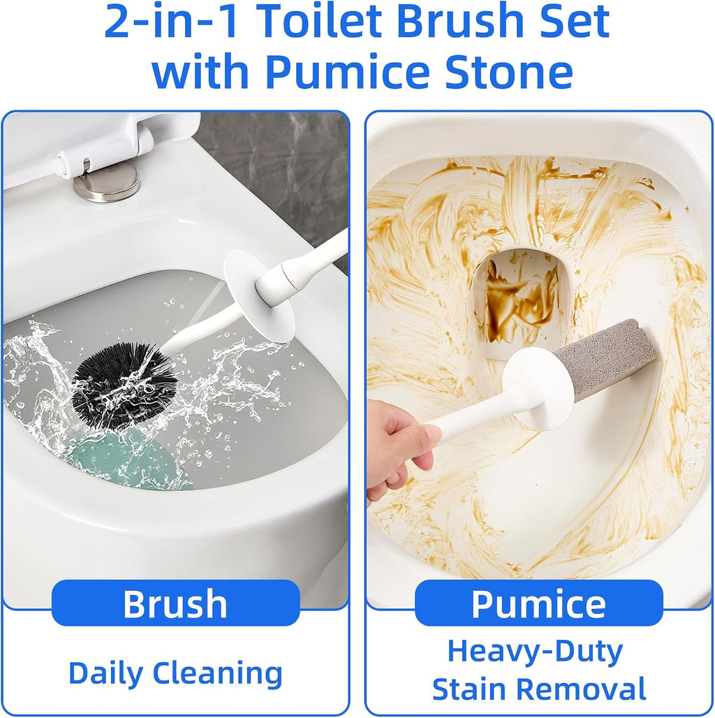 Toilet Brush and Holder Set with Pumice Stone, Toilet Bowl Brush Combo