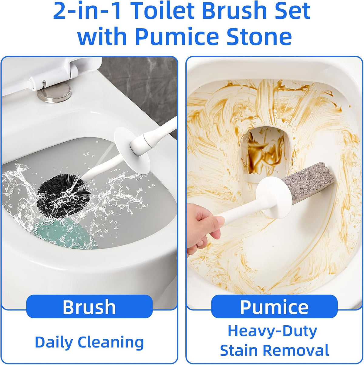 Toilet Brush and Holder Set with Pumice Stone, Toilet Bowl Brush Combo