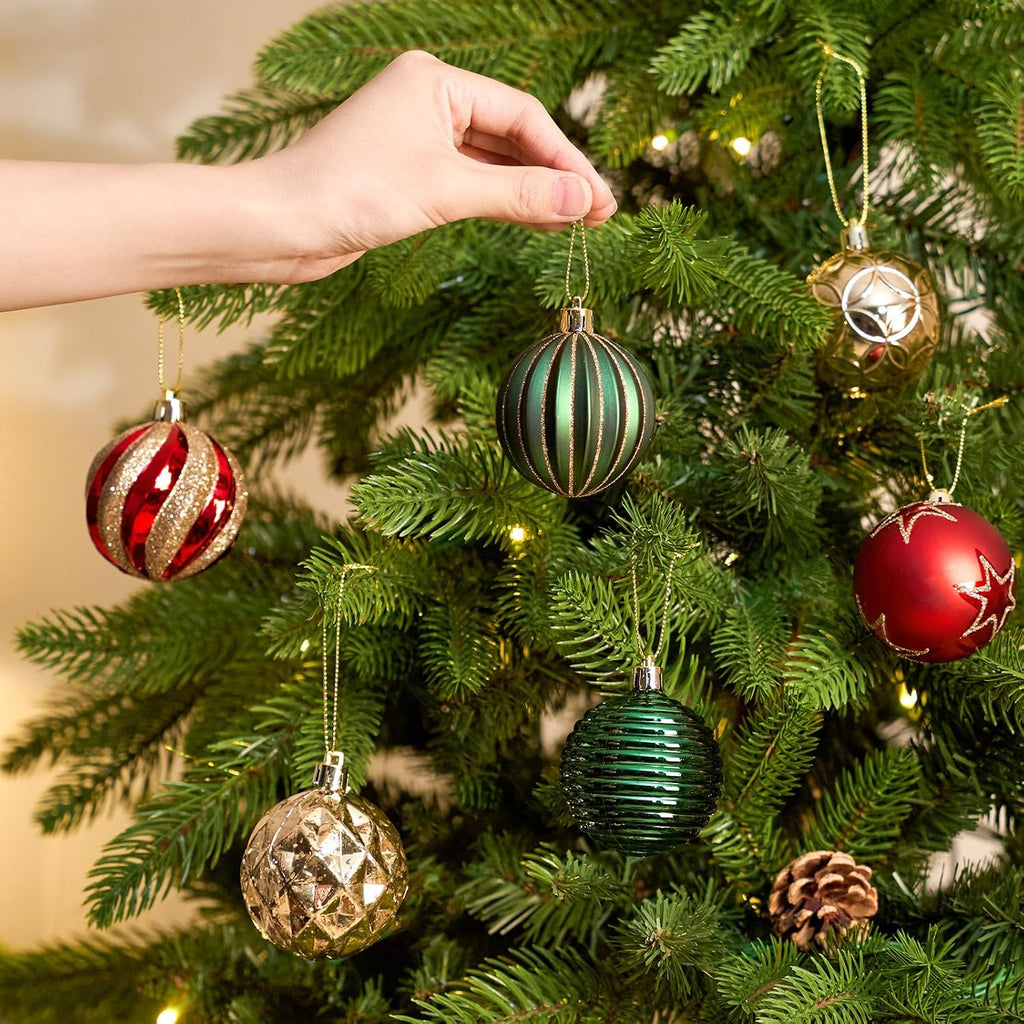 JORNOY Christmas Ornaments Set, 16ct Shatterproof Christmas Ball Ornaments Bulk for Xmas Decorations - 2.36 inch Plastic Decoative Hanging Ornaments for Xmas Tree Decor, 16ct, Red & Green & Gold