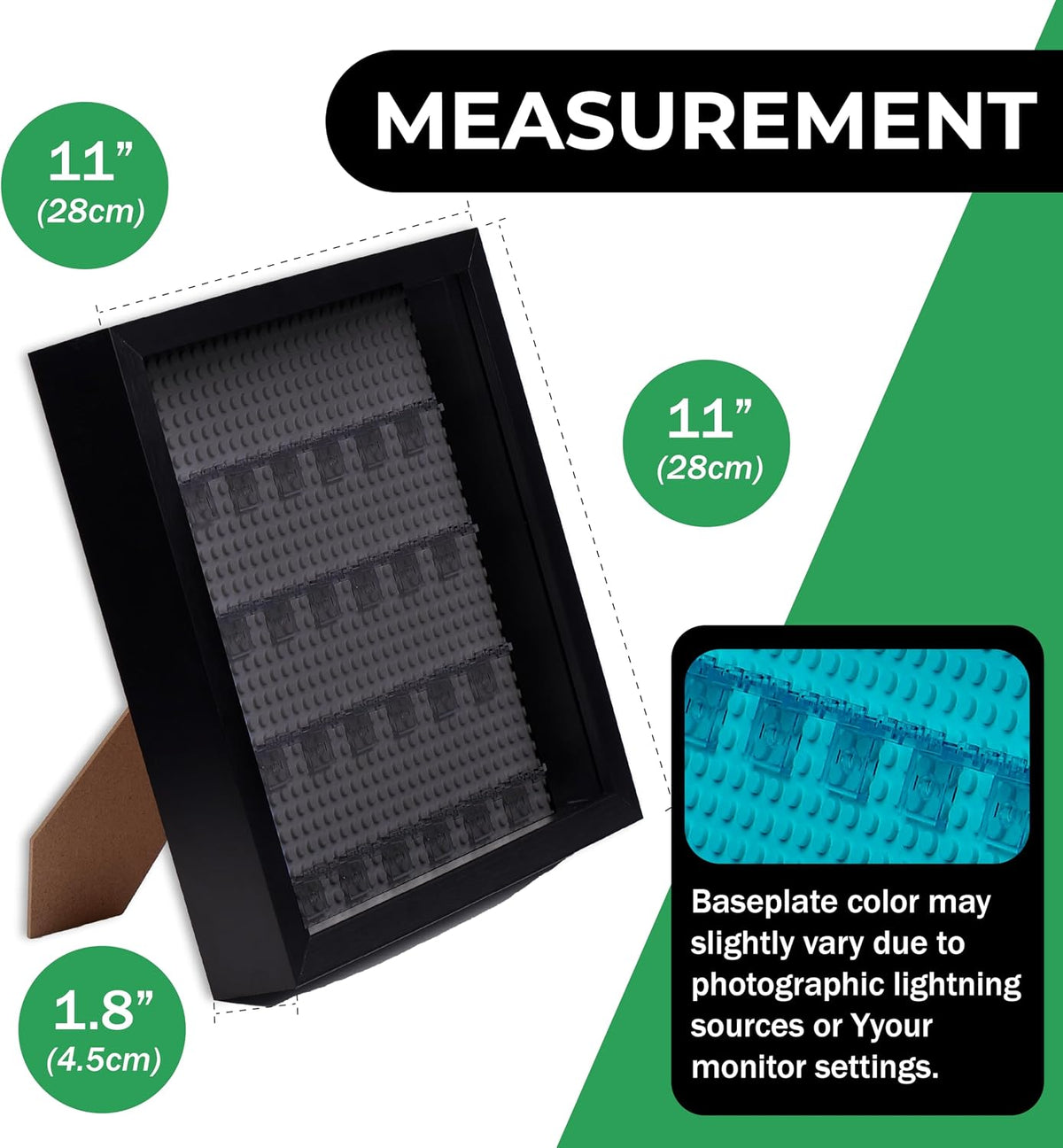 Tapeera Black Wooden Minifigure Display Case - Memorabilia Display Case for Figures - 11 x 11 Inch Shadow Box Frame - for Wall and Table Top with Dust Protection - Holds Up to 28 Figures (Black Base)
