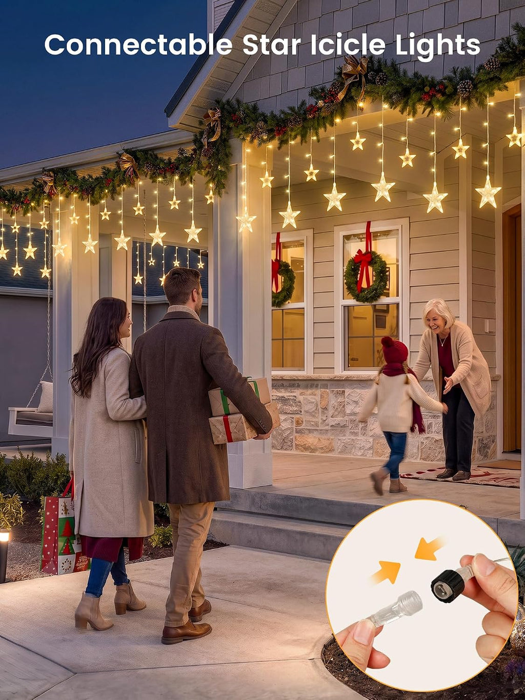 Star Icicle Lights,126 LED Christmas Curtain Lights,8.2FT