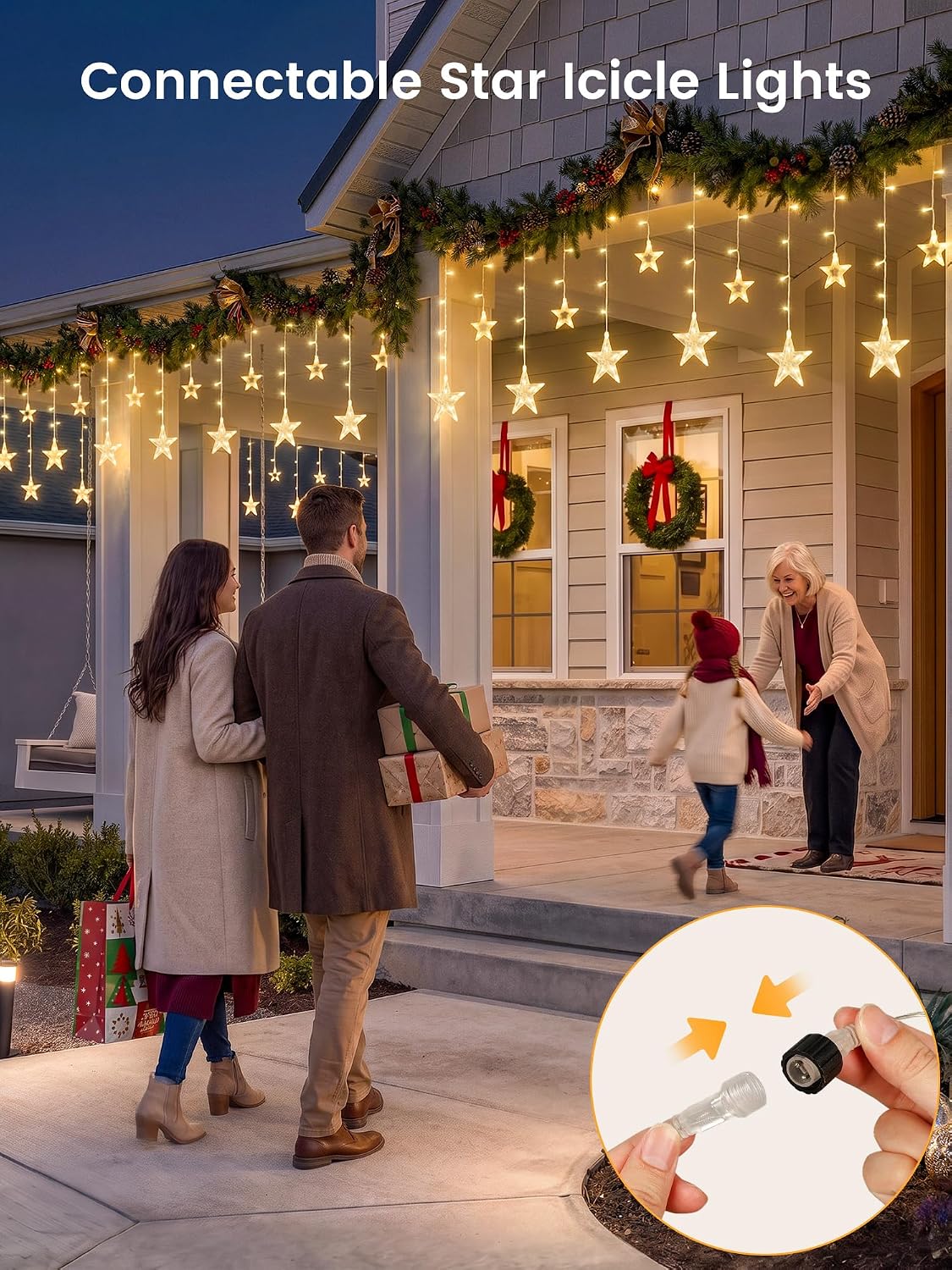 Star Icicle Lights,126 LED Christmas Curtain Lights,8.2FT
