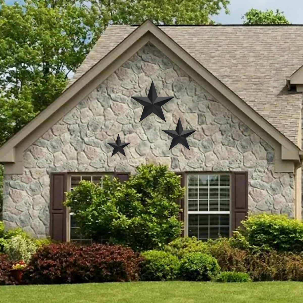 JoyEvy 6" 9”12"（3pieces Black Barn Star Wall Decor,Metal Stars Rustic Vintage Western Country Farmhouse Home Indoor or Outdoor Wall Decoration,Texas Stars for House Art Décor