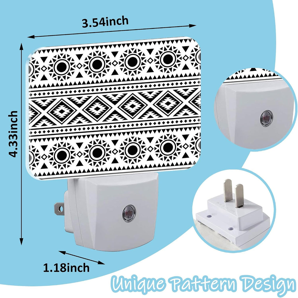 Night Light Traditional Ethnic Texture Plug-in Wall LED Night Lamp with Dusk-to-Dawn Smart Sensor Lamp for Adult Bedroom Living Room Hallway Kitchen