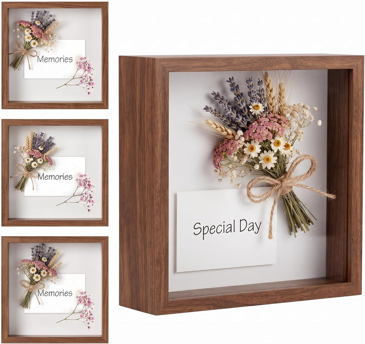 4 Pack 8x8 Shadow Box Frame-1.96" Deep Keepsake Box 3D Picture Frame/Walnut