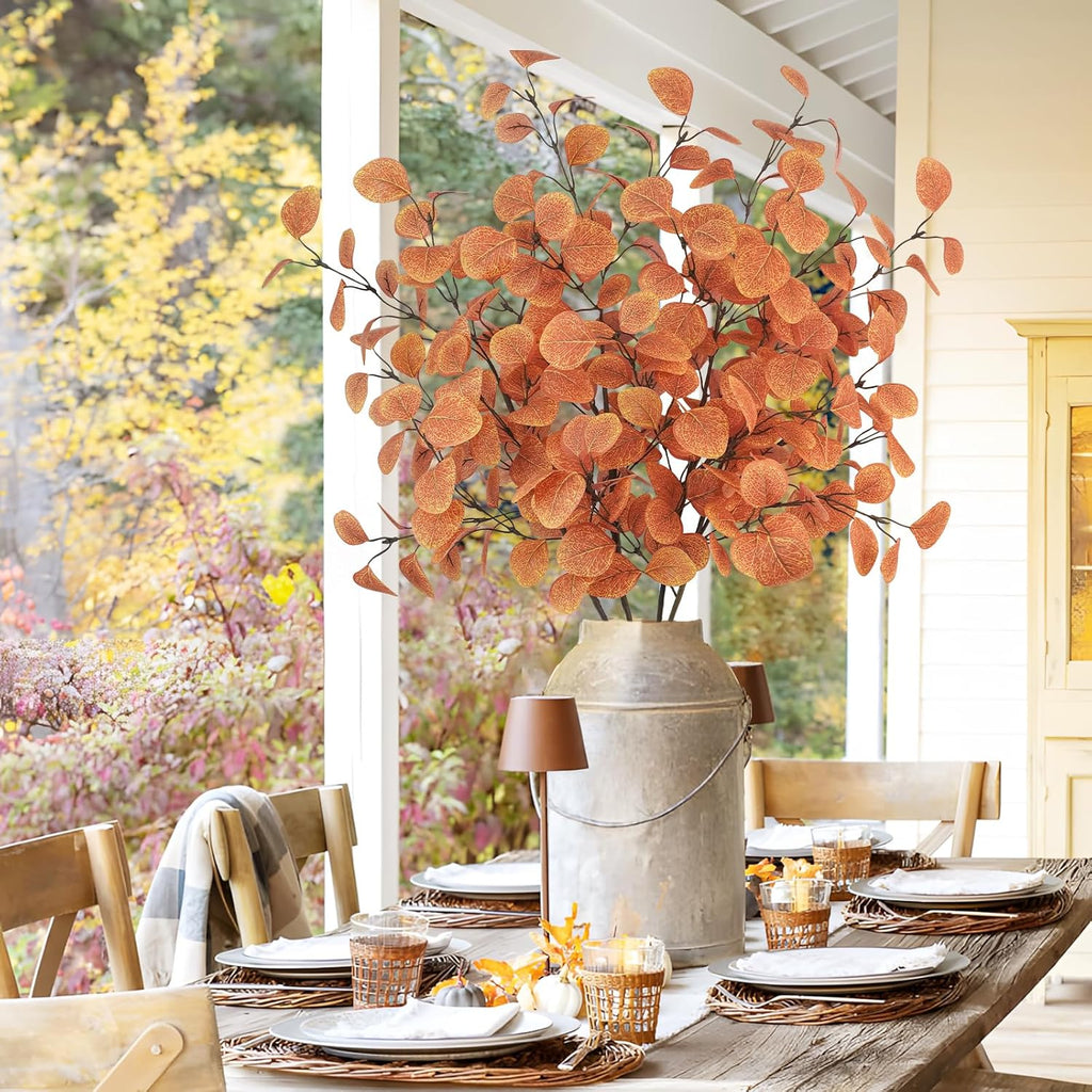 16Pcs Artificial Eucalyptus Leaves Stems 33.8‘’ Eucalyptus Branches Fake Poinsettia Flowers Faux Plants for Home Table Fireplace Party Wedding Thanksgiving Décor